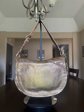 Coach Metallic Soft Leather Flap Hobo Shoulder Bag Gold/Rose Gold - NO CALLOUTS